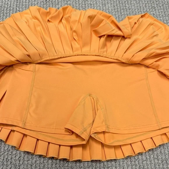 Gold Hinge Sunrise Orange Pleated Tennis Skirt, Size Small - Picture 6 of 12